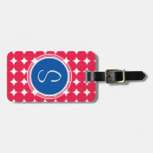 Blue & Red Polka Dot Monogram Gepäckanhänger (Vorderseite horizontal)
