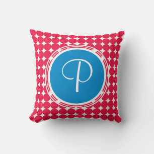 Blue & Red Polka Dot Monogram Kissen