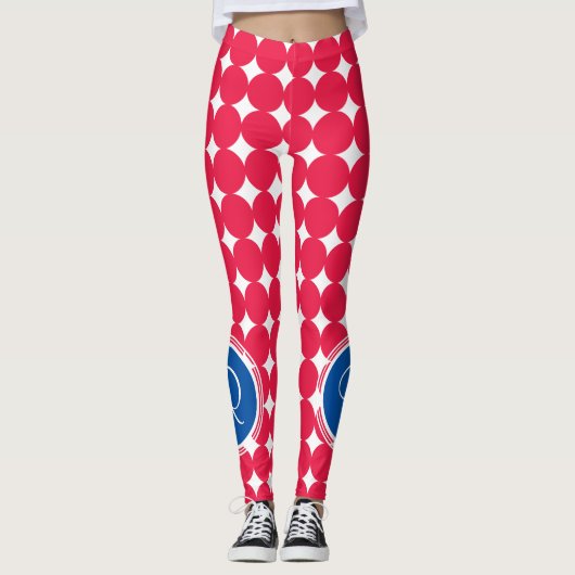 Blue & Red Polka Dot Monogram Leggings (Vorderseite)