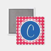 Blue & Red Polka Dot Monogram Magnet (Vorderseite/Rückseite)