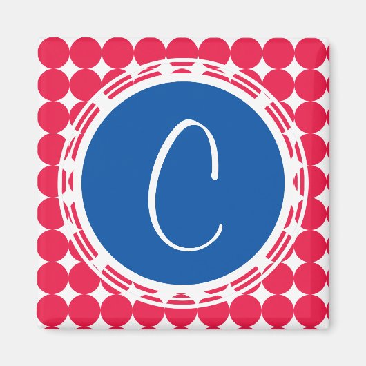 Blue & Red Polka Dot Monogram Magnet (Vorne)