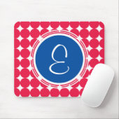 Blue & Red Polka Dot Monogram Mousepad (Mit Mouse)