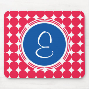 Blue & Red Polka Dot Monogram Mousepad
