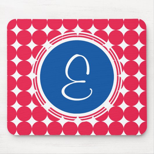 Blue & Red Polka Dot Monogram Mousepad (Vorne)