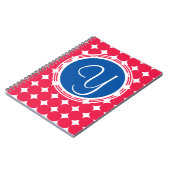 Blue & Red Polka Dot Monogram Notizblock (Linke Seite)