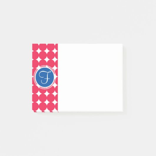 Blue & Red Polka Dot Monogram Post-it Klebezettel (Vorderseite)