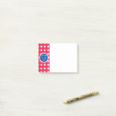 Blue & Red Polka Dot Monogram Post-it Klebezettel (Auf Schreibtisch)