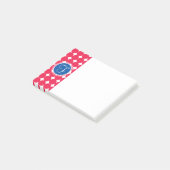 Blue & Red Polka Dot Monogram Post-it Klebezettel (angewinkelt)