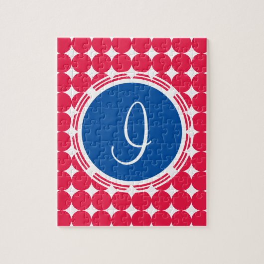 Blue & Red Polka Dot Monogram Puzzle (Vertikal)