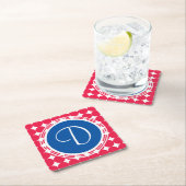 Blue & Red Polka Dot Monogram Rechteckiger Pappuntersetzer (Vor Ort)