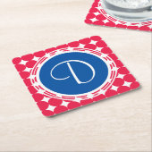 Blue & Red Polka Dot Monogram Rechteckiger Pappuntersetzer (angewinkelt)