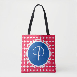 Blue & Red Polka Dot Monogram Tasche