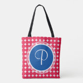 Blue & Red Polka Dot Monogram Tasche (Rückseite)