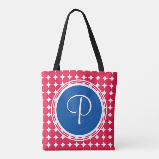 Blue & Red Polka Dot Monogram Tasche (Rückseite)
