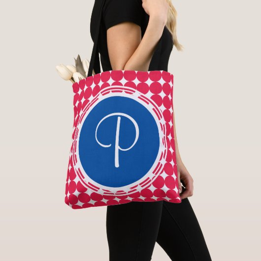 Blue & Red Polka Dot Monogram Tasche (Von Nahem)