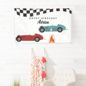 Blue Red Race Fast Retro Racing Cars Birthday Banner (Insitu)