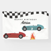 Blue Red Race Fast Retro Racing Cars Birthday Banner (Horizontal)