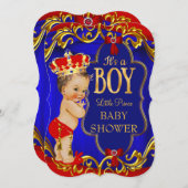 Blue Red Royal Boy Prince Baby Dusche Einladung (Vorne/Hinten)