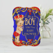 Blue Red Royal Boy Prince Baby Dusche Einladung (Stehend Vorderseite)
