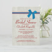 Blue & Red Rustic Burlap Bridal Dusche Einladungen (Stehend Vorderseite)