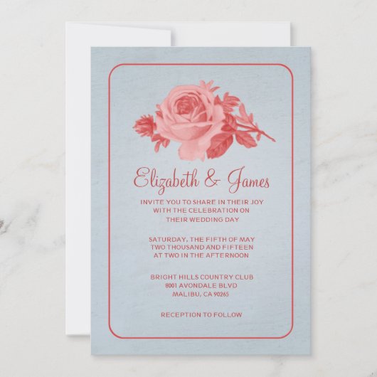 Blue Red Rustic Floral/Flower Wedding Invitations Einladung (Vorderseite)
