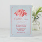 Blue Red Rustic Floral/Flower Wedding Invitations Einladung (Stehend Vorderseite)