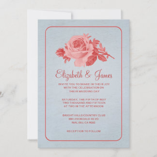 Blue Red Rustic Floral/Flower Wedding Invitations Einladung