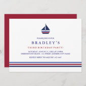 Blue & Red Sailboat Einladung zum Geburtstag (Vorne/Hinten)