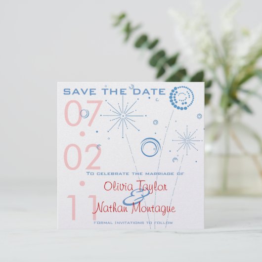 Blue & Red Save the Date Fireworks (Stehend Vorderseite)