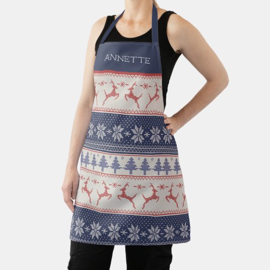 Blue Red Scandinavian Christmas Pattern Custom Schürze (InSitu)