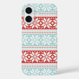 Blue Red Snowflakes Weihnachts Strick Pattern iPhone 16 Hülle