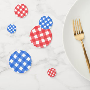 Blue & Red Square Checkered Gingham Schachbretts Konfetti