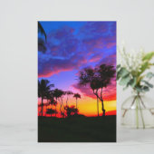 Blue Red Sunset Exotic Hawaiian Beach Palm Bäume Briefpapier (Stehend Vorderseite)