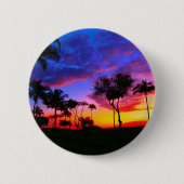 Blue Red Sunset Exotic Hawaiian Beach Palm Bäume Button (Vorderseite)