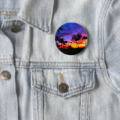 Blue Red Sunset Exotic Hawaiian Beach Palm Bäume Button (Beispiel)