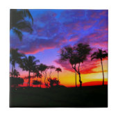 Blue Red Sunset Exotic Hawaiian Beach Palm Bäume Fliese (Vorderseite)