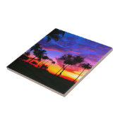 Blue Red Sunset Exotic Hawaiian Beach Palm Bäume Fliese (Seite)