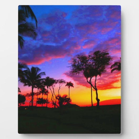 Blue Red Sunset Exotic Hawaiian Beach Palm Bäume Fotoplatte (Vorderseite)
