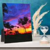 Blue Red Sunset Exotic Hawaiian Beach Palm Bäume Fotoplatte (Seite)