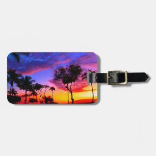Blue Red Sunset Exotic Hawaiian Beach Palm Bäume Gepäckanhänger