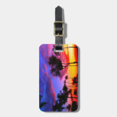 Blue Red Sunset Exotic Hawaiian Beach Palm Bäume Gepäckanhänger (Vorderseite vertikal)