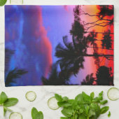 Blue Red Sunset Exotic Hawaiian Beach Palm Bäume Geschirrtuch (Gefaltet)