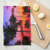 Blue Red Sunset Exotic Hawaiian Beach Palm Bäume Geschirrtuch (Viertel Falte)