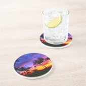 Blue Red Sunset Exotic Hawaiian Beach Palm Bäume Getränkeuntersetzer (Seite)