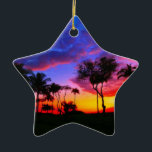 Blue Red Sunset Exotic Hawaiian Beach Palm Bäume Keramikornament<br><div class="desc">Retro Exotic Travel Places Fotografie - Vintager Palmenbaum & das Beach Foto Artwork</div>