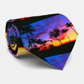 Blue Red Sunset Exotic Hawaiian Beach Palm Bäume Krawatte (Gerollt)