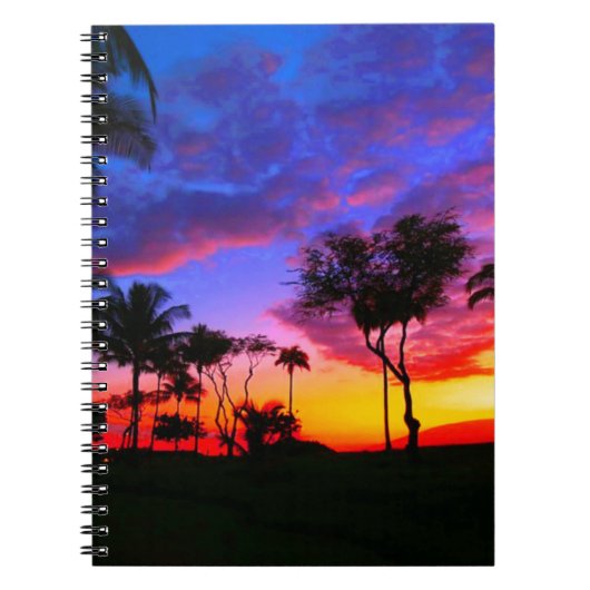 Blue Red Sunset Exotic Hawaiian Beach Palm Bäume Notizblock (Vorderseite)