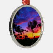 Blue Red Sunset Exotic Hawaiian Beach Palm Bäume Silbernes Ornament (Rechts)