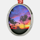 Blue Red Sunset Exotic Hawaiian Beach Palm Bäume Silbernes Ornament (Links)
