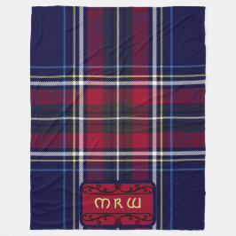 Blue Red Tartan Monogram in Celtic Lion Schriftart Fleecedecke